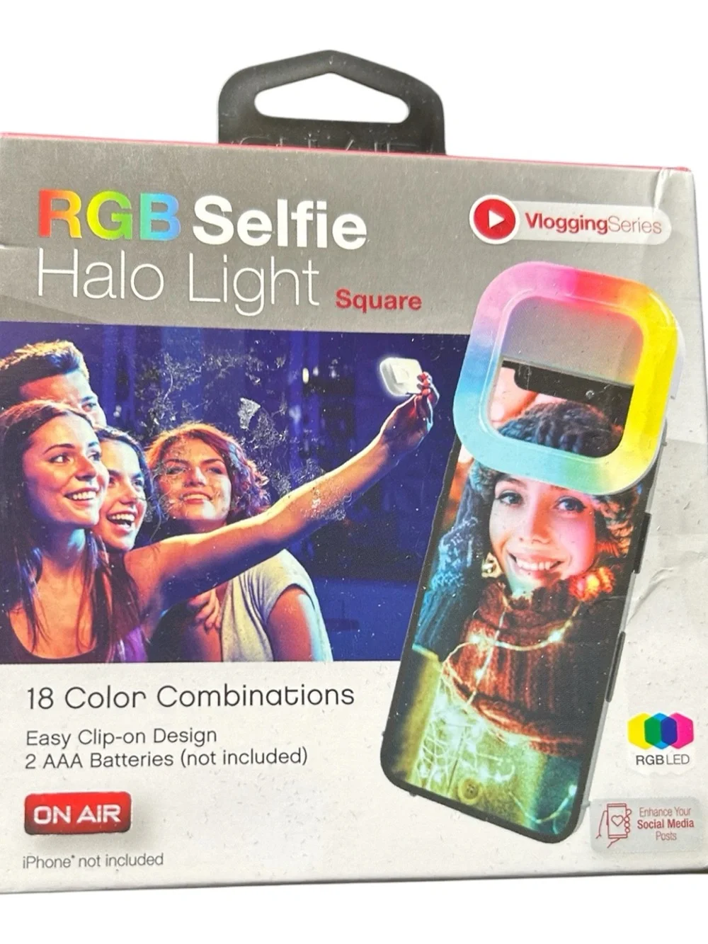 4/$20 RGB Selfie Halo Light Square - Multi-Color Clip-On